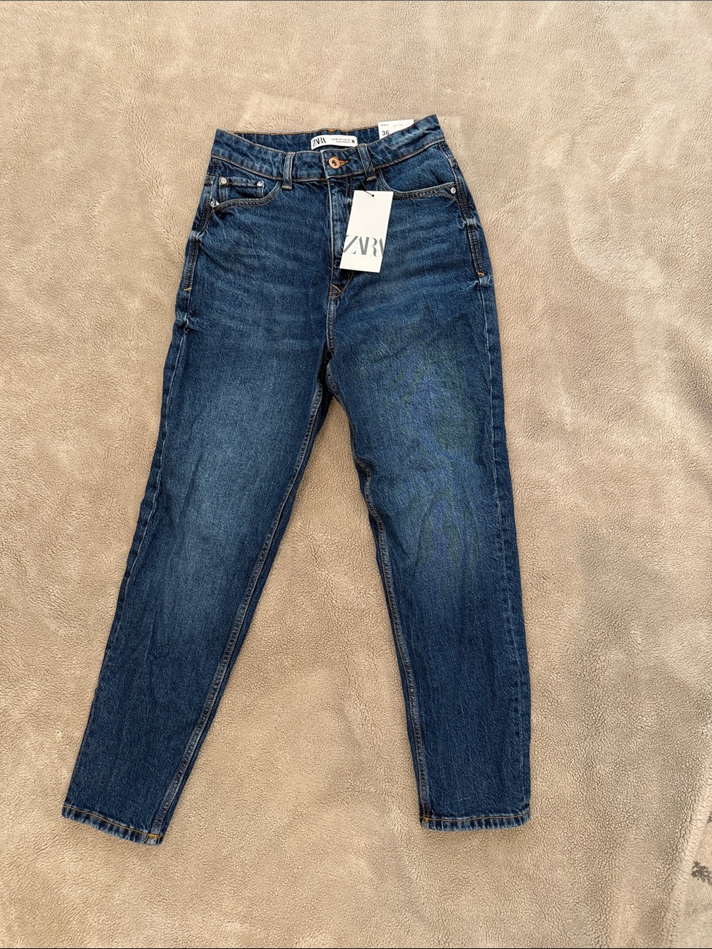 Zara Mid to Dark Blue High-Rise Slim Mom Fit Jeans NWT